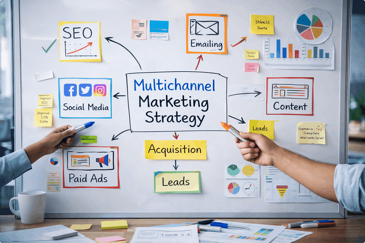 Tableau blanc montrant différent moyens de communication