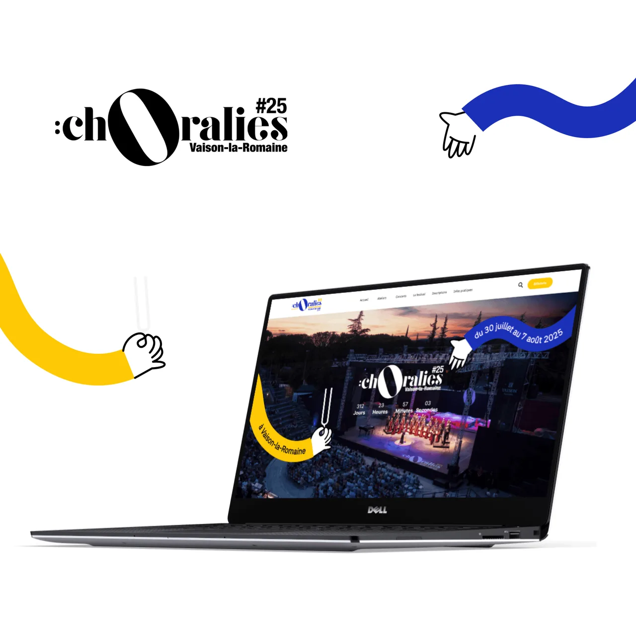 Page accueil Choralies sur ordinateur avec les mains brandées Choralies