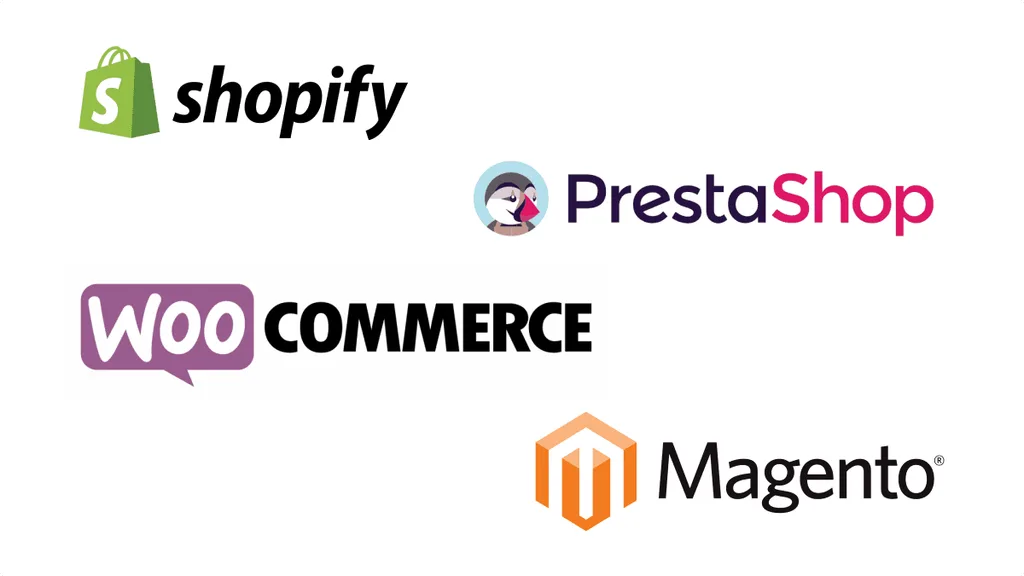 Logo de Shopify, WooCommerce, Prestashop, Magento