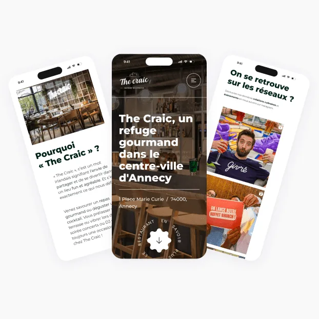 Maquettes mobiles du site The Craic
