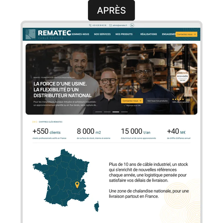 Page d'accueil du nouveau site Rematec après la refonte