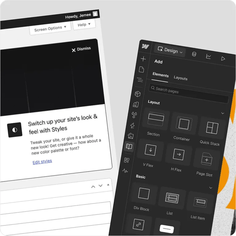 interfaces wordpress et webflow