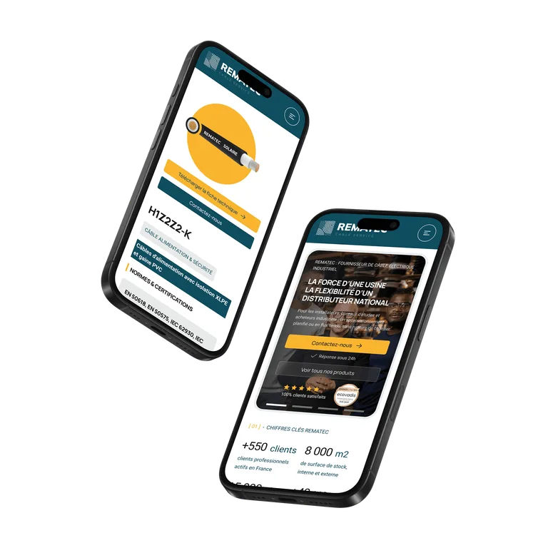Maquettes smartphone du site Rematec