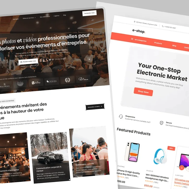 interfaces site vitrine e commerce